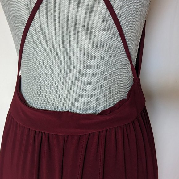 Windsor Burgundy Satin Formal Gown Dress Criss Cross Strappy Deep V-Neck M /S - Picture 6 of 9